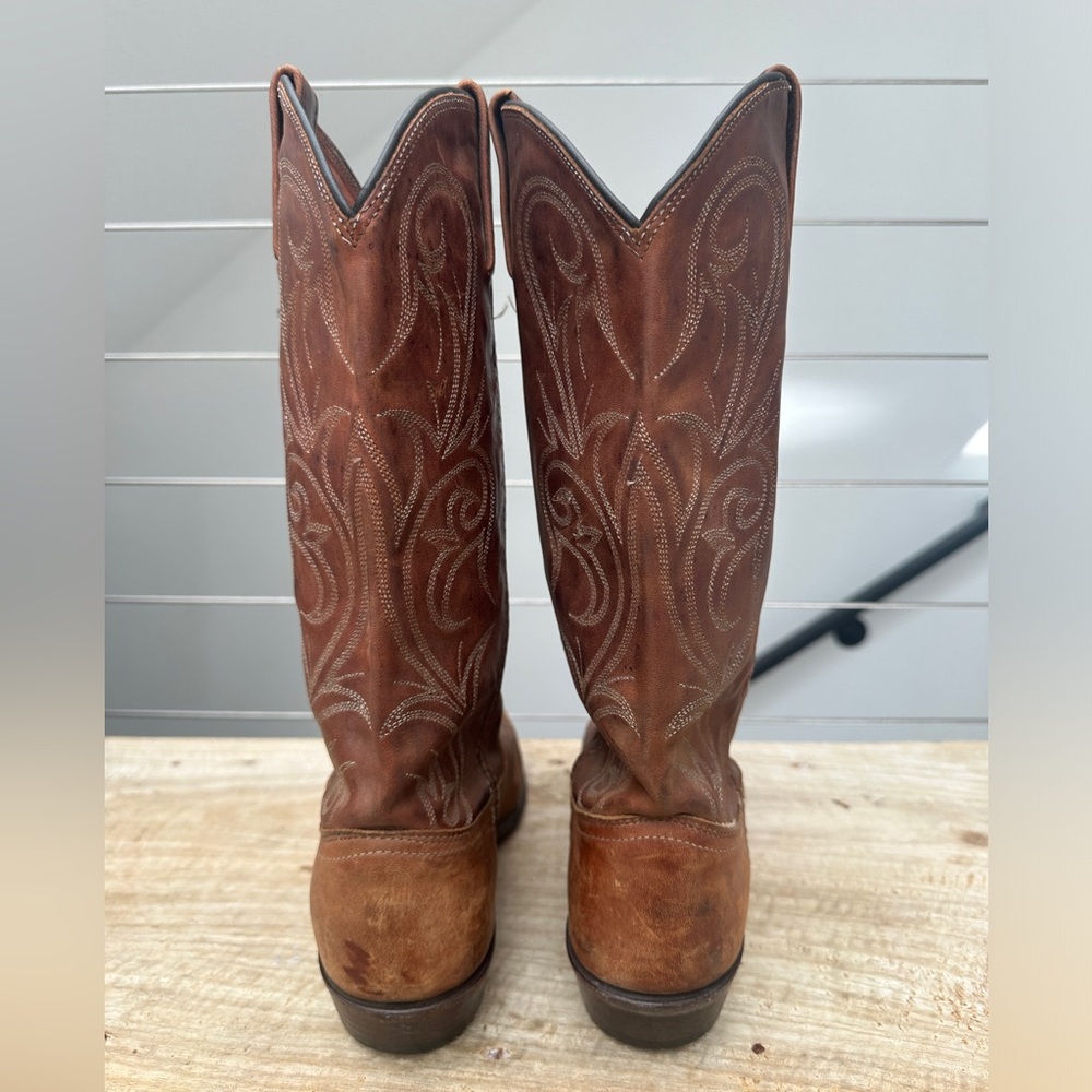 Dan Post Vintage Brown Leather Western Cowboy Boots Embroidered | Size 9.5 - Picture 7 of 9